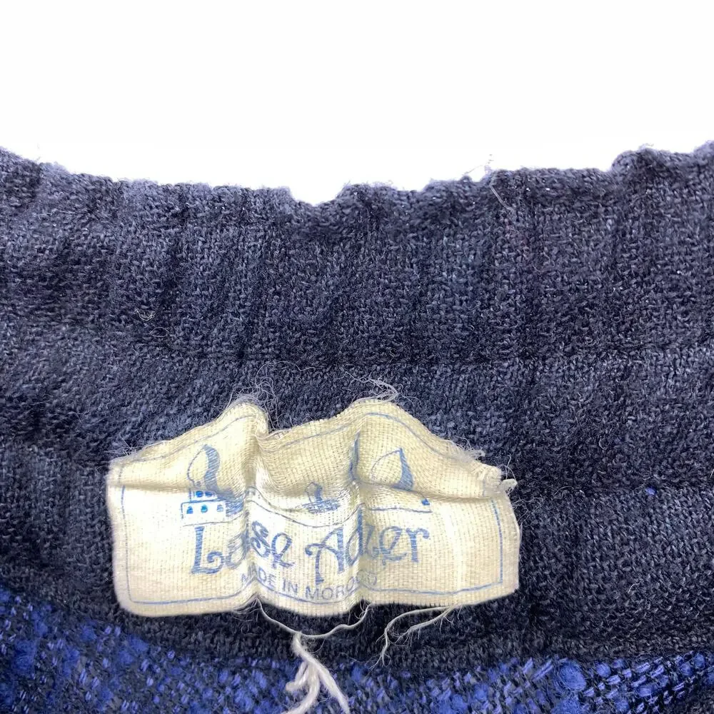 VTG Laise Adzer Pull On Midi Skirt Womens Sz Large Blue Black Cotton Gauze Boho